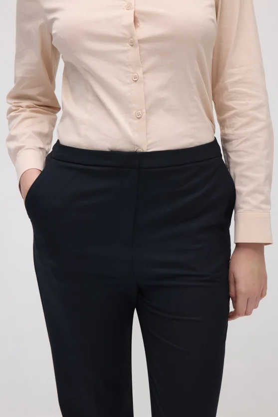 Straight-Leg Fabric Pants - Navy Blue - 4