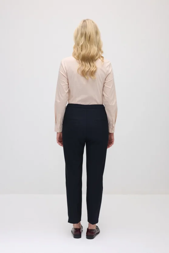 Straight-Leg Fabric Pants - Navy Blue - 5