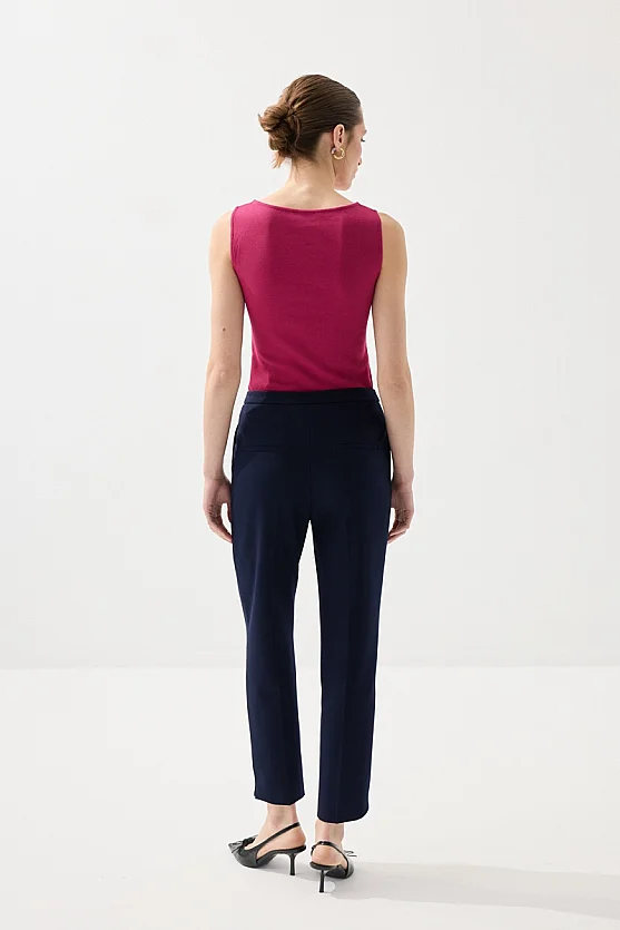Straight-Leg Fabric Pants - Navy Blue - Gusto