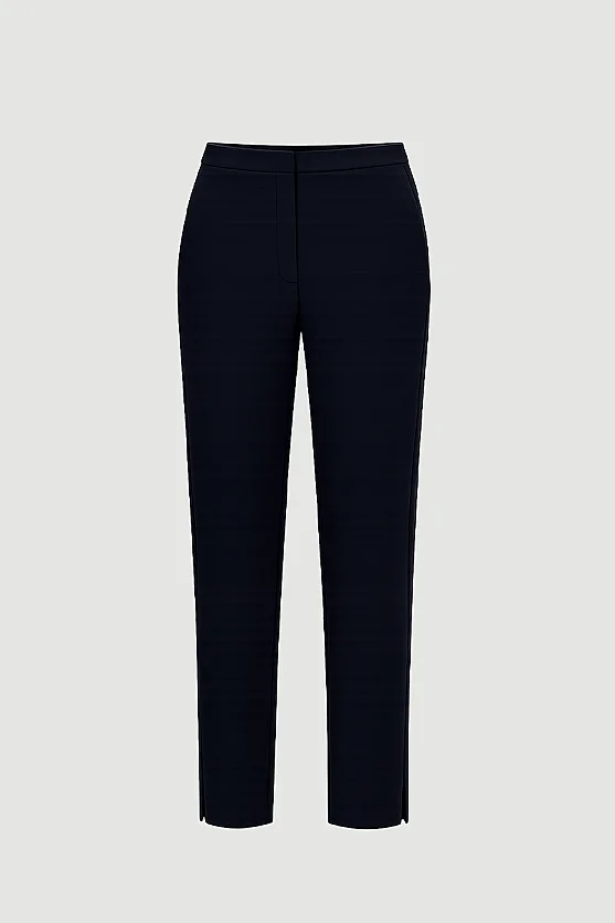 Straight-Leg Fabric Pants - Navy Blue - Gusto