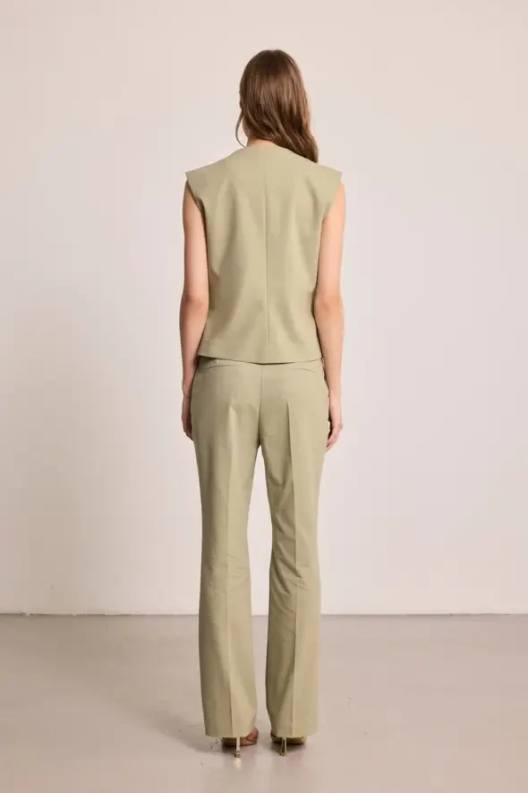 Straight Leg Linen Blend Pants - Green - Gusto