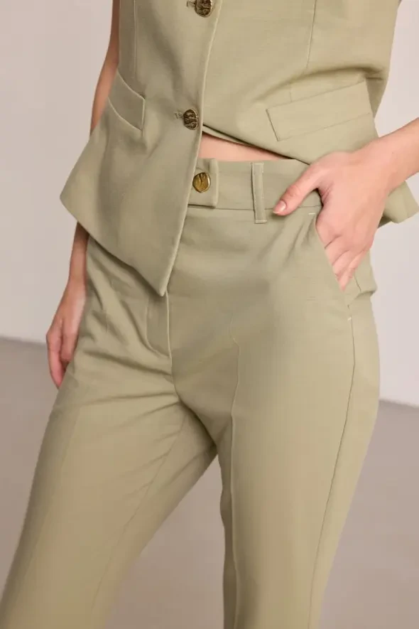 Straight Leg Linen Blend Pants - Green - Gusto