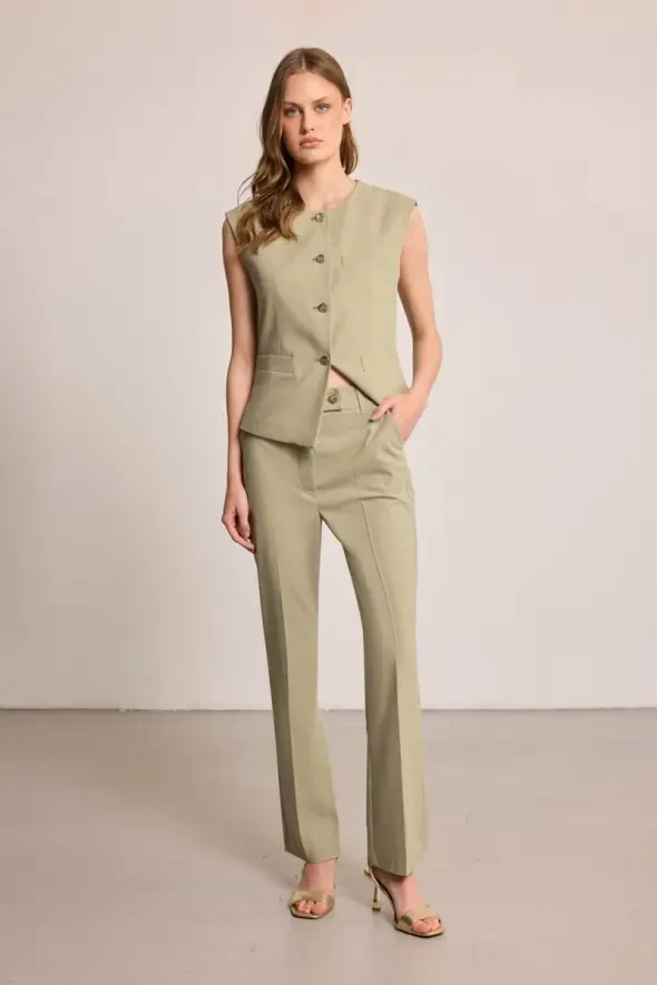 Straight Leg Linen Blend Pants - Green - Gusto