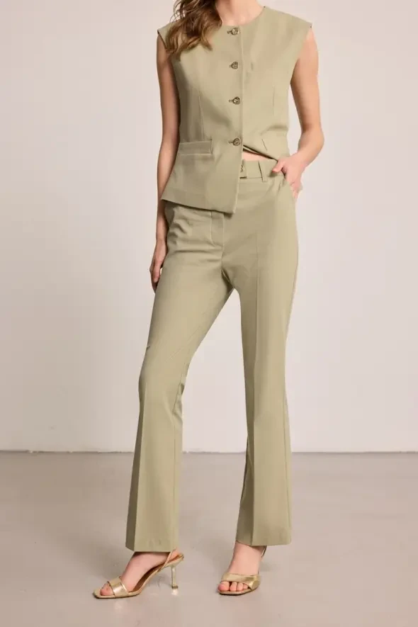 Straight Leg Linen Blend Pants - Green - 2