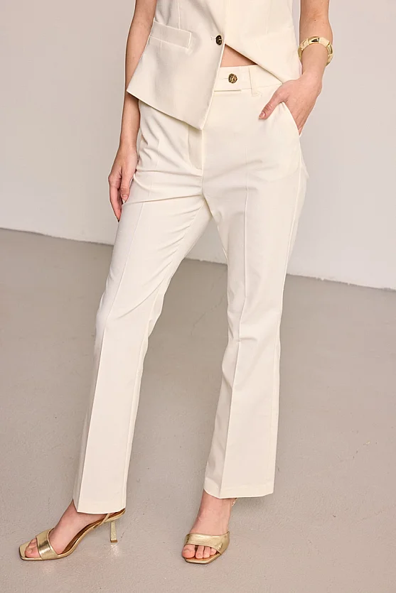 Straight Leg Linen Blend Trousers - Ecru - Gusto