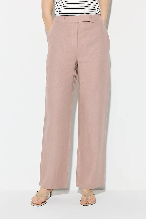 Straight Leg Linen Pants - Powder Pink - Gusto