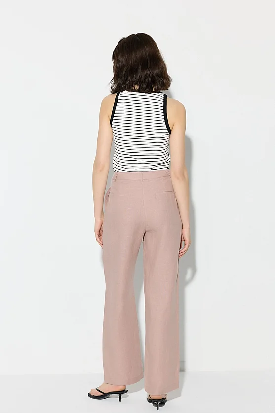 Straight Leg Linen Pants - Powder Pink - Gusto