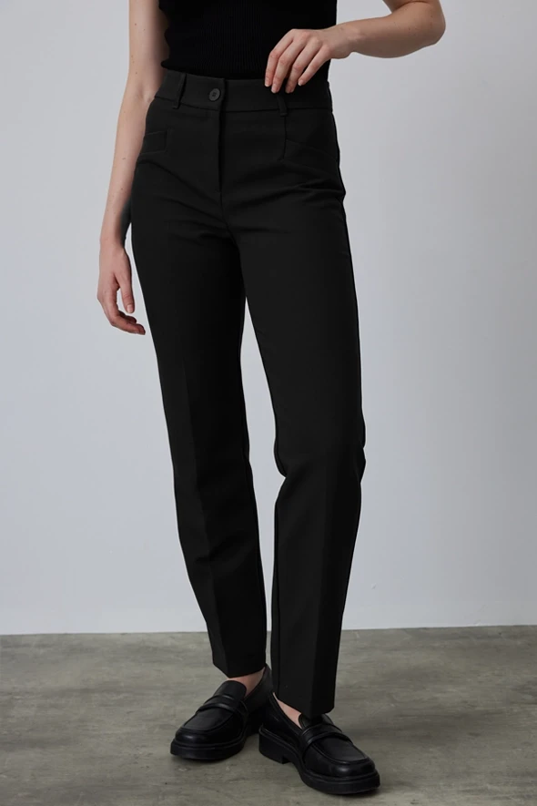 Straight Leg Pants - Black - 2