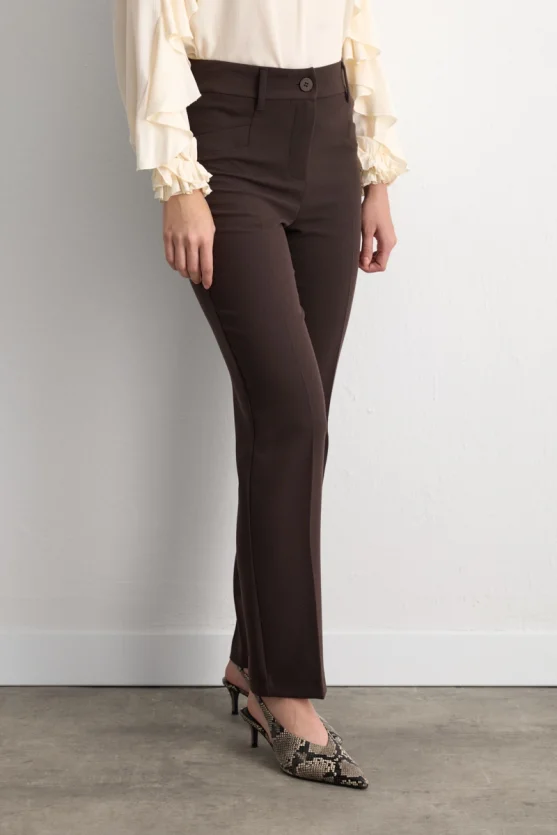 Straight Leg Pants - Brown - 2