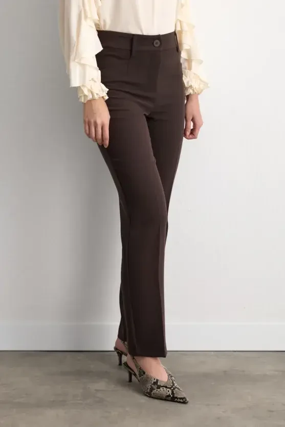 Straight Leg Pants - Brown - 3