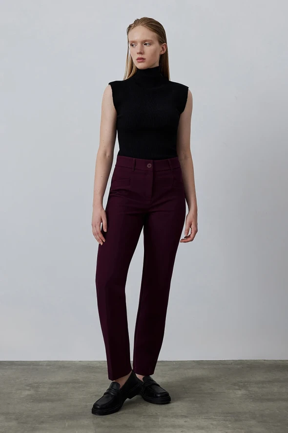 Straight Leg Pants - Burgundy - 3