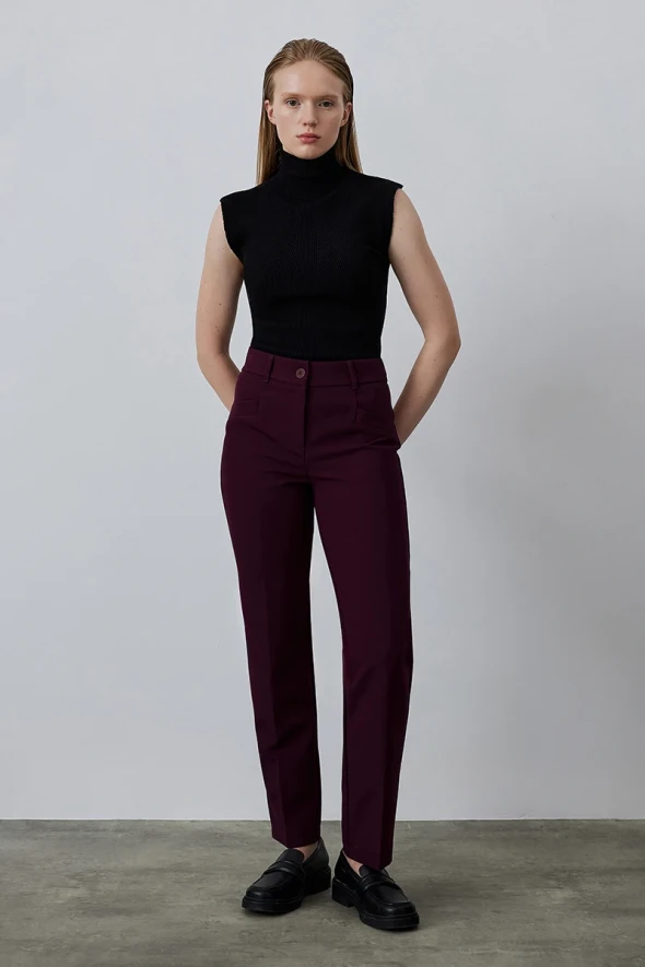 Straight Leg Pants - Burgundy - 1