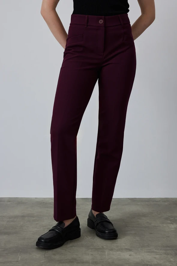 Straight Leg Pants - Burgundy - 2