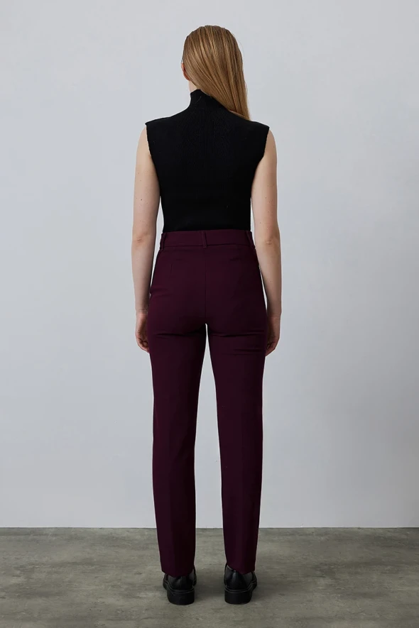 Straight Leg Pants - Burgundy - 5