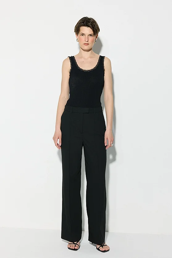 Straight Leg Pants with Pintuck Stitch Detail - Black - Gusto