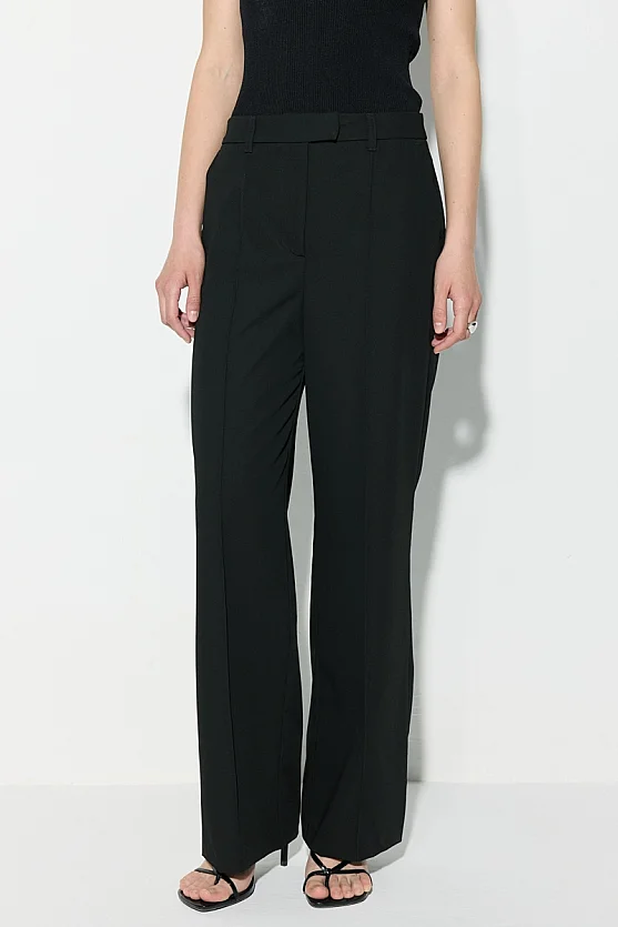 Straight Leg Pants with Pintuck Stitch Detail - Black - Gusto