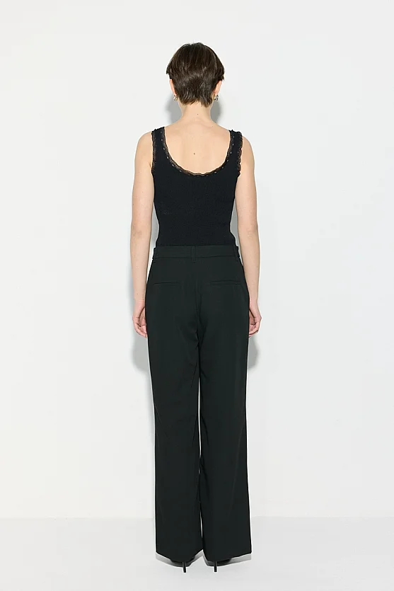 Straight Leg Pants with Pintuck Stitch Detail - Black - Gusto