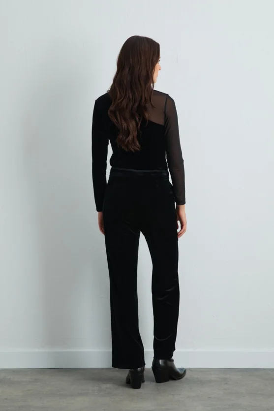 Straight Leg Velvet Pants Black - 7