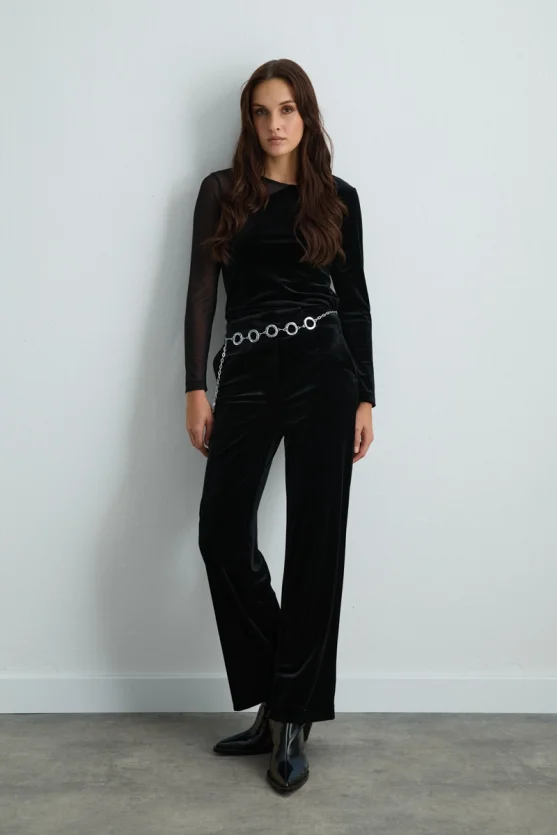 Straight Leg Velvet Pants Black - Gusto