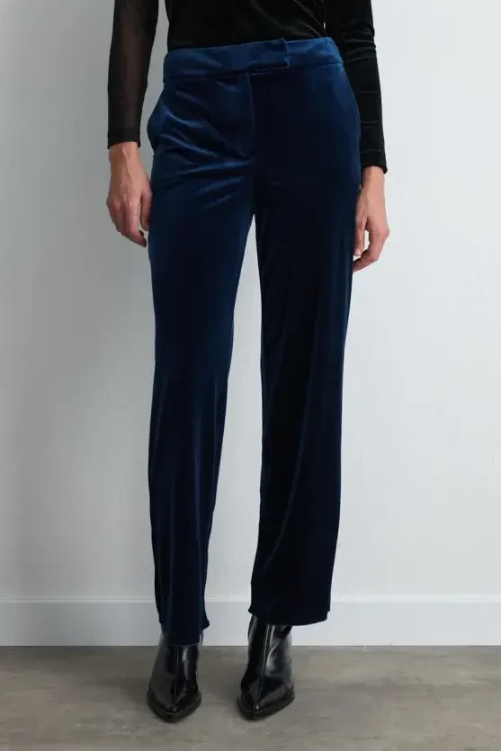 Straight-Leg Velvet Pants - Navy Blue - Gusto