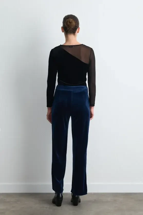 Straight-Leg Velvet Pants - Navy Blue - Gusto