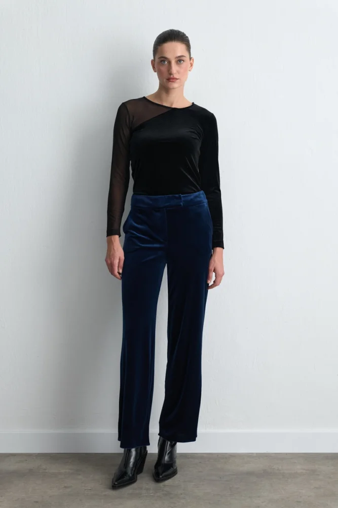 Straight Leg Velvet Pants Navy Blue Navy Blue