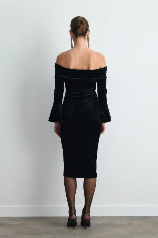 Strapless Velvet Midi Dress Black - 4