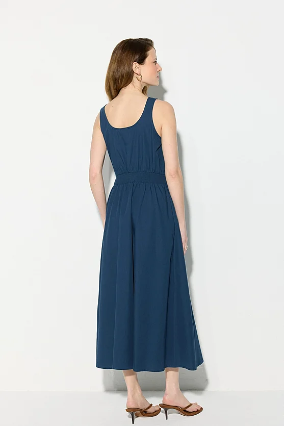 Strappy Cotton Midi Dress - Navy Blue - Gusto