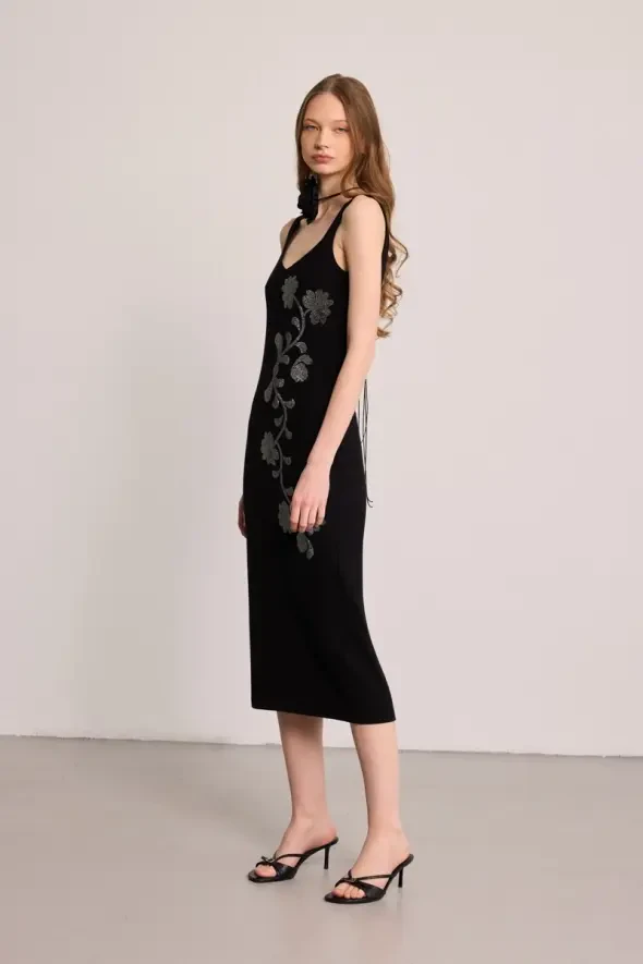 Strappy Embellished Dress - Black - 2