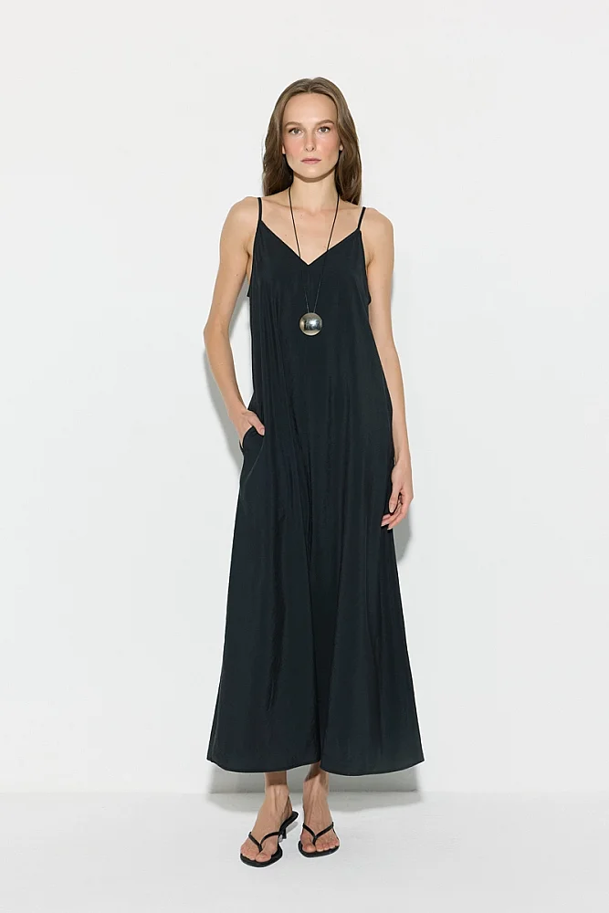 Strappy Long Relaxed Fit Modal Dress - Black Black