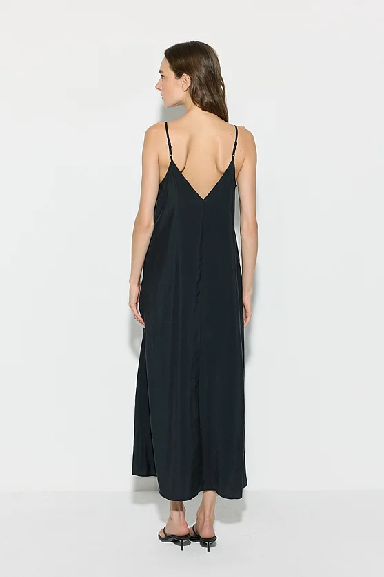 Strappy Long Relaxed Fit Modal Dress - Black - 6