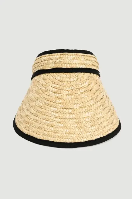 Straw Ribbon Detailed Visor Hat - Beige Beige
