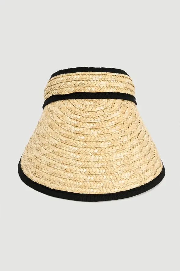 Straw Ribbon Detailed Visor Hat - Beige - 1
