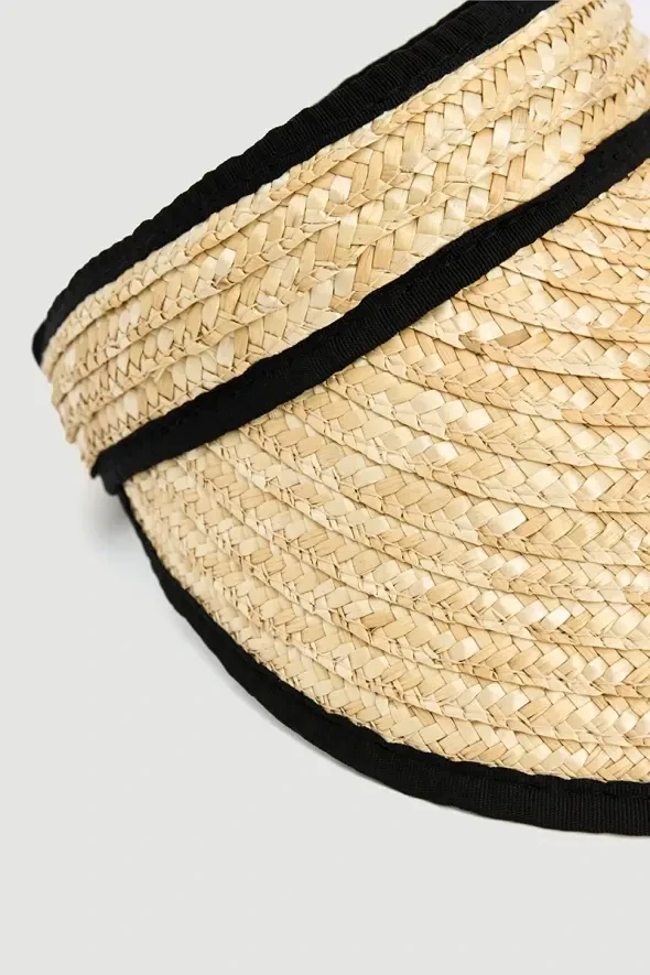Straw Ribbon Detailed Visor Hat - Beige - 2