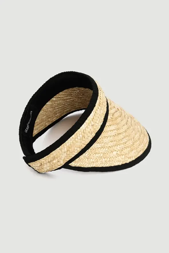 Straw Ribbon Detailed Visor Hat - Beige - 3