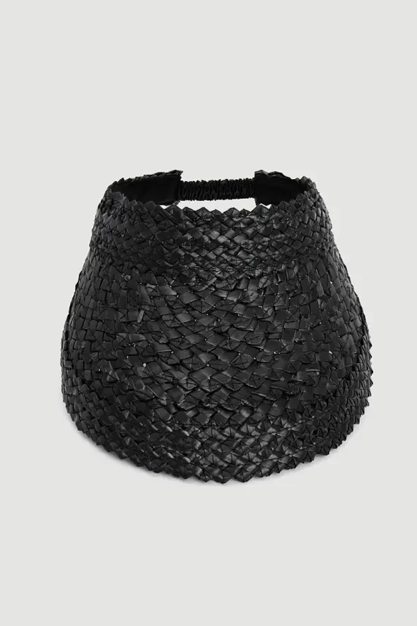 Straw Visor Hat - Black - 1