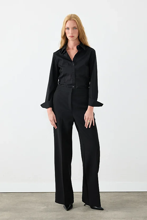 Stretch Crepe Palazzo Trousers - Black - Gusto