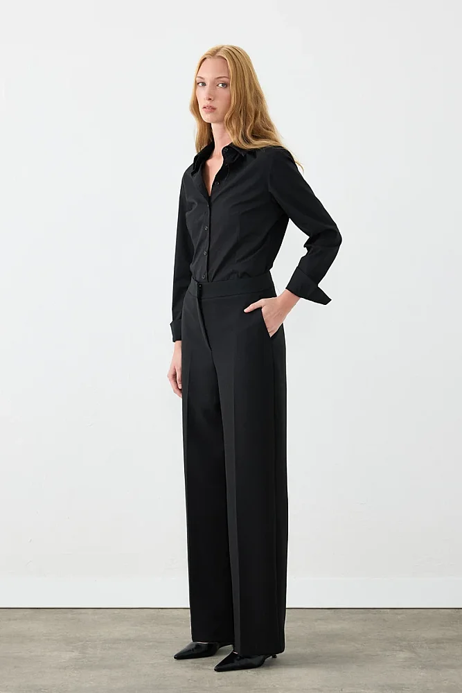 Stretch Crepe Palazzo Trousers - Black Black