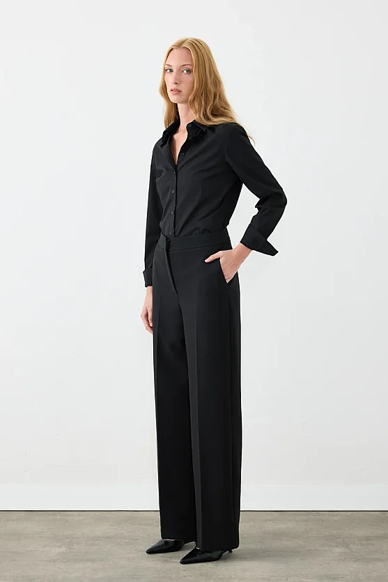 Stretch Crepe Palazzo Trousers - Black - Gusto