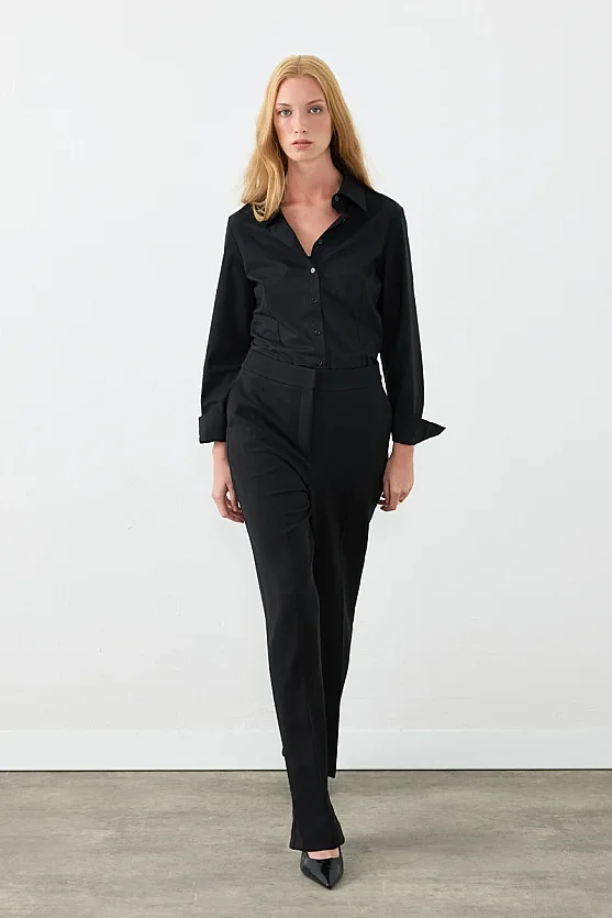 Stretch Crepe Palazzo Trousers - Black - Gusto