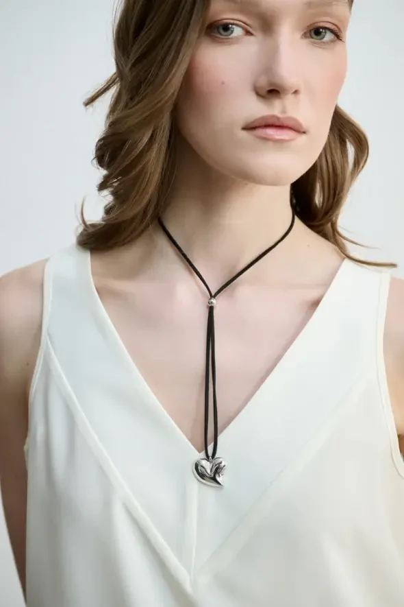 String Heart Necklace - Silver - 4