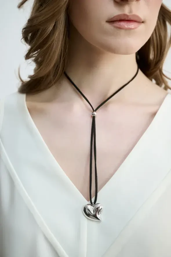 String Heart Necklace - Silver - 3