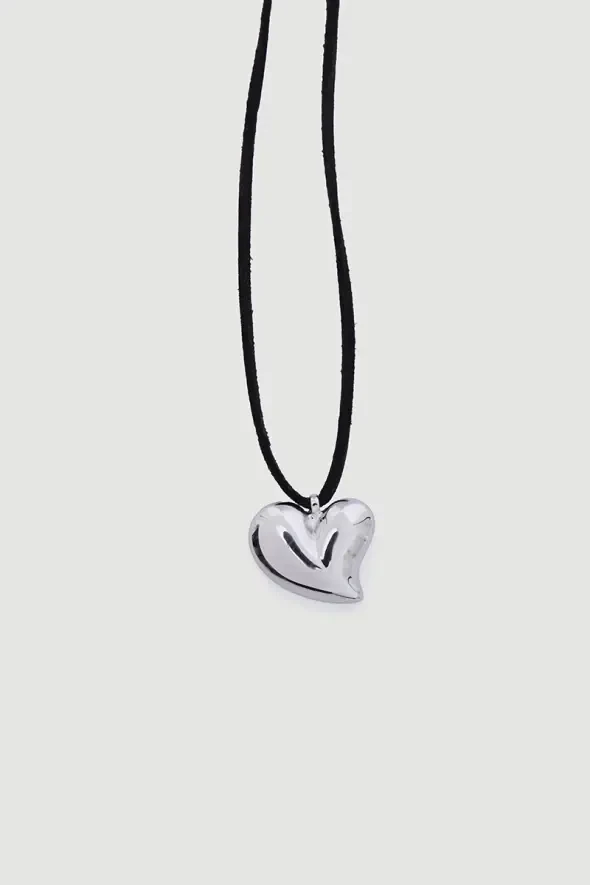 String Heart Necklace - Silver - 2