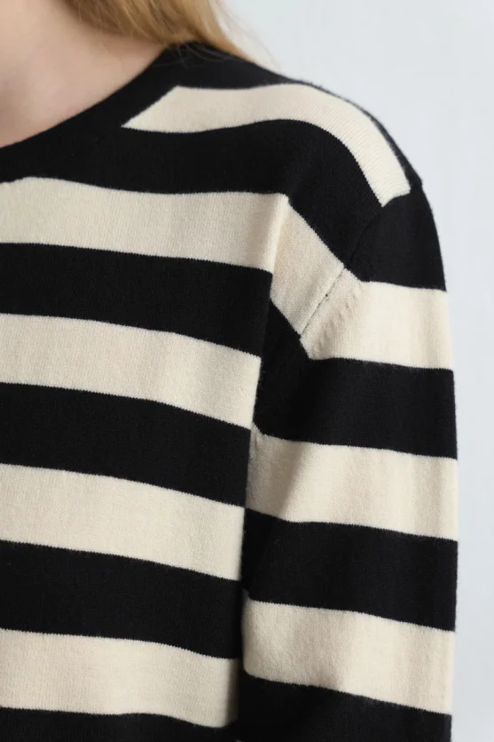 Striped Basic Knit Blouse Black - 3