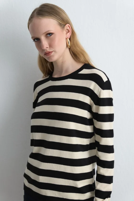 Striped Basic Knit Blouse Black - 4