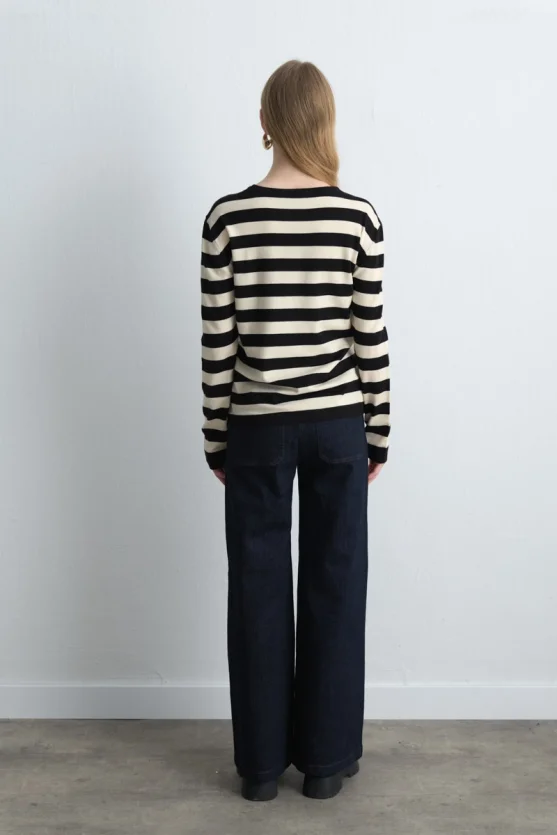 Striped Basic Knit Blouse Black - 5