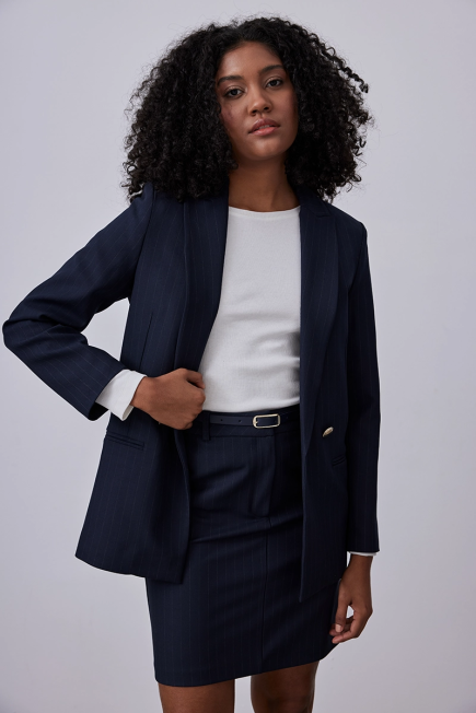 Striped Classic Blazer Jacket - Navy - Gusto