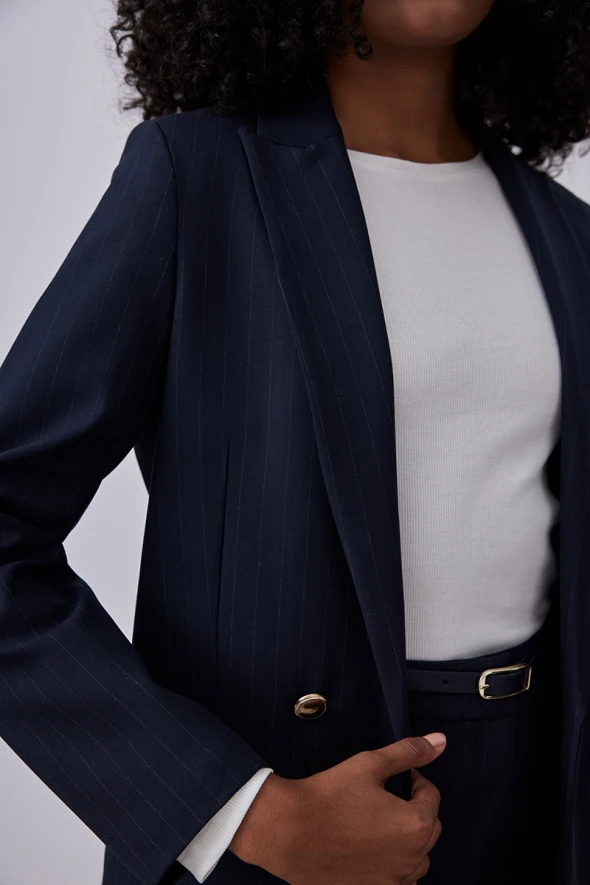 Striped Classic Blazer Jacket - Navy - 6