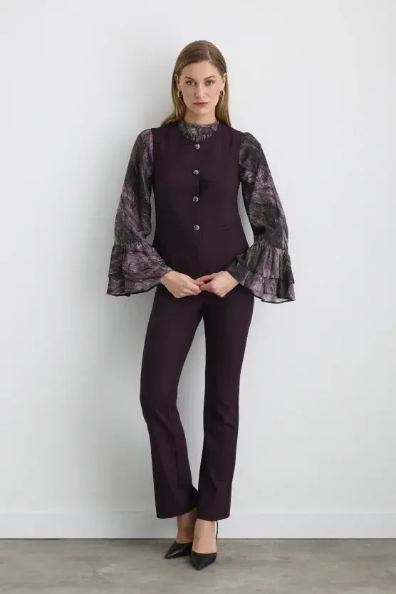 Striped Classic Vest - Plum - 1