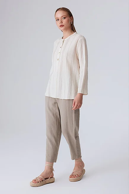 Striped Cotton Blouse - Ecru - Gusto